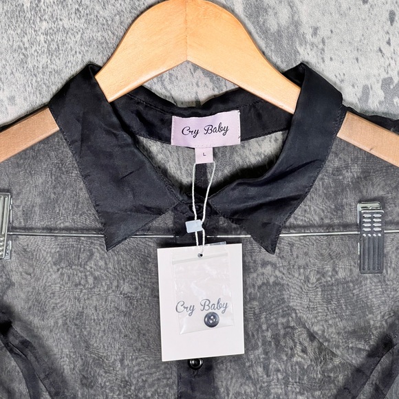 Black mesh cropped button up - Picture 2 of 2